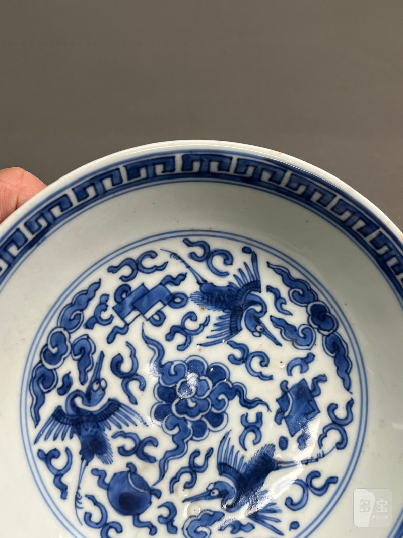 清康熙 青花云鹤纹盘 - 图5